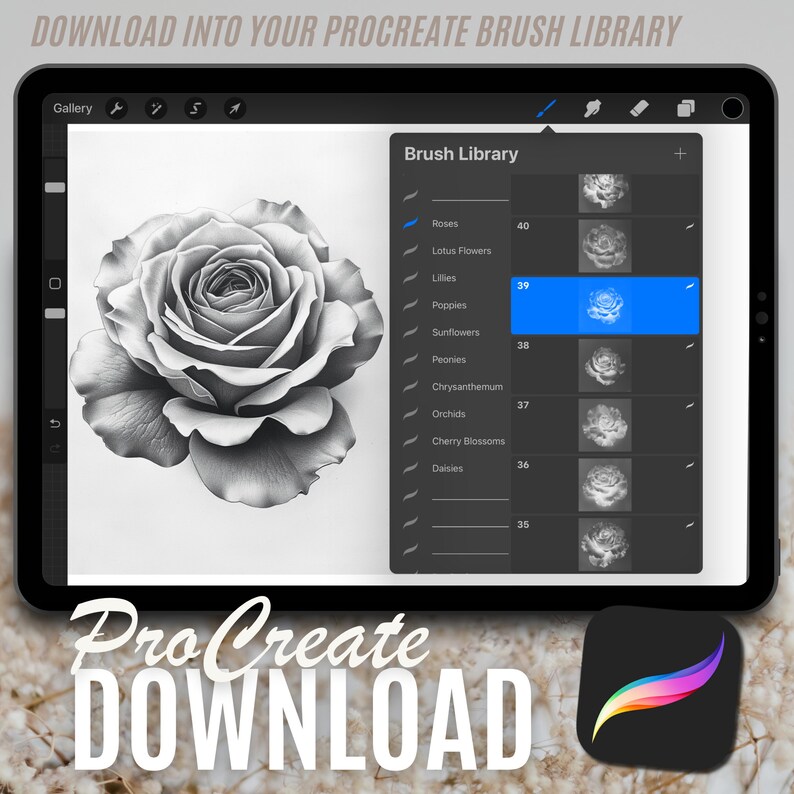 50 Roses Procreate Brush Stamps: Tattoo Designs (digital Download) - Etsy
