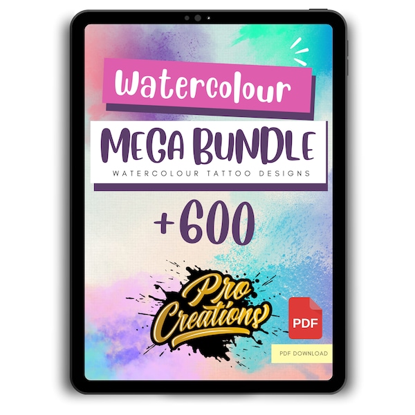 Pinceaux aquarelle dessins de tatouage « Mega Bundle » | feuille flash de tatouage PDF dessins de tatouage téléchargeables | conception de tatouage de femmes d'art la plus vendue