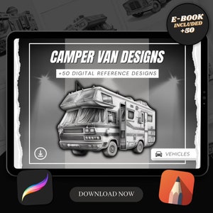 50 Campervan Procreate Brush Stamps: Tattoo & Digital Art Designs (PDF)