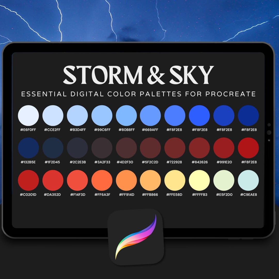 Storm Color Scheme Storm & Sky Procreate Color Palette – 30 Moody Thunderstorm Tones for ...
