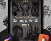 Blackwork Tattoo Flash Stamps: Fantasy Sci-Fi Procreate Brushes (Digital Download)