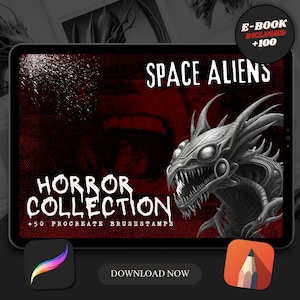 50 Space Alien Procreate Brush Stamps: Tattoo Designs (Digital Download)
