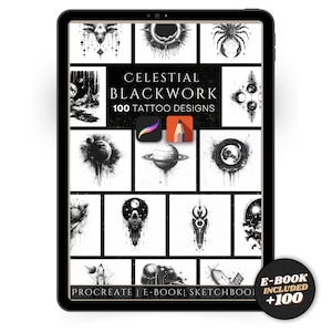 Diseños de tatuajes celestiales en Blackwork: 100 sellos cósmicos para Procreate (libro electrónico en PDF)