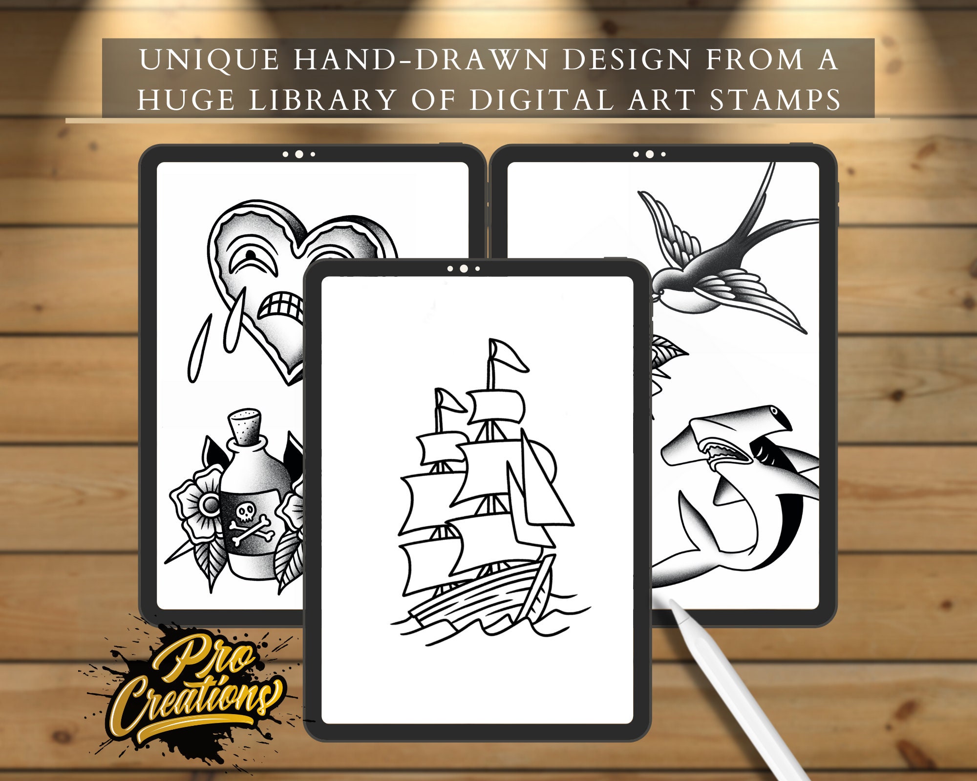 Traditional Tattoo Procreate Brush Set: 36x Tattoo Stamp Brushes ...