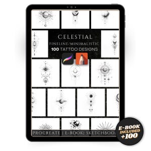 Celestial Tattoo Designs: 100 Fine Line Artworks (Procreate/Sketchbook)
