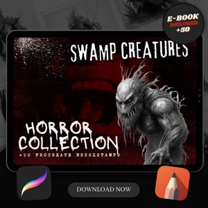 50 Swamp Creature Procreate Brush Stamps | Tattoo Designs | Digital Art | Procreate Brushes | Tattoo Flash Sheets | Horror Art