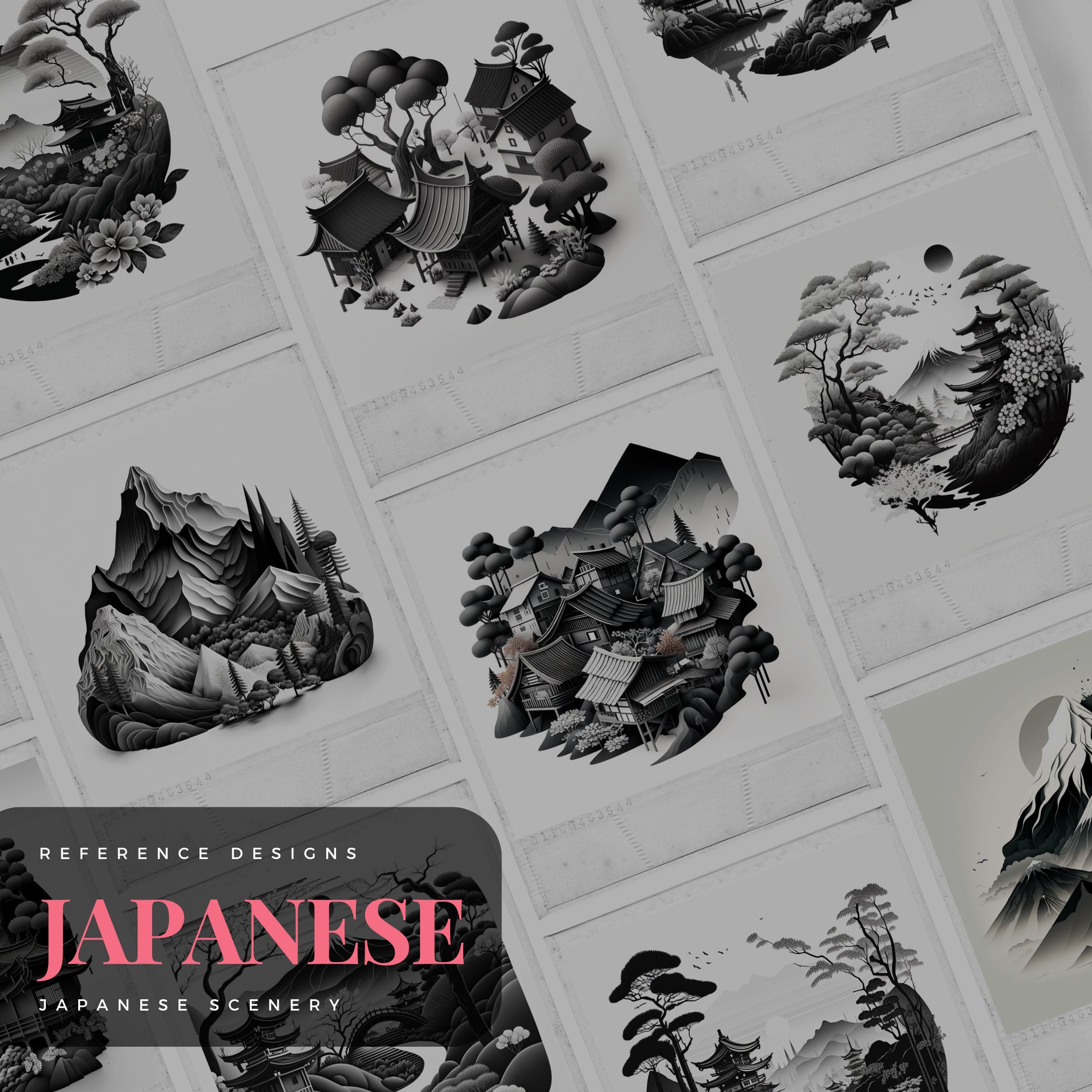 50 Japanese Scenery Procreate Brush Stamps: Tattoo Designs (digital ...