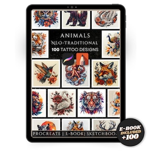 Neo-Traditional Animals Pack – 100 Striking Tattoo Designs for Procreate & Sketchbook
