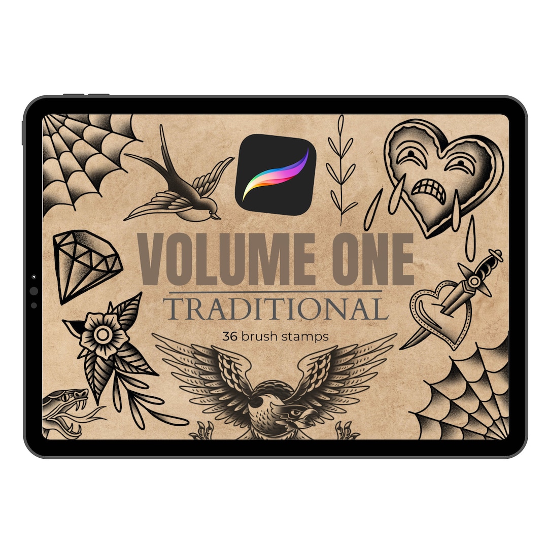 Traditional Tattoo Procreate Brush Set: 36x Tattoo Stamp Brushes ...