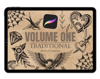 Traditional Tattoo Procreate Brush Set: 36x Tattoo Stamp Brushes (Digital Download)