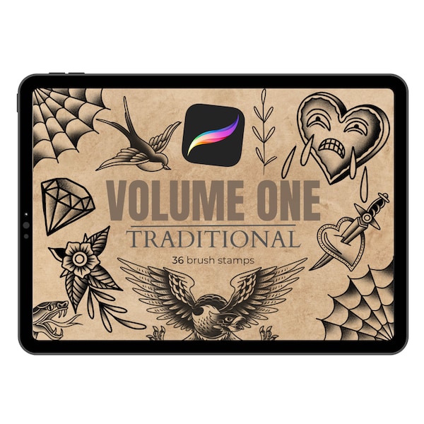 Traditionelles Tattoo Procreate Pinsel Set VOL 1 | Tattoo Stempel Pinsel | Traditionelle Digitale Kunst Tattoo Schablone | Procreate Pinsel für Tattoo