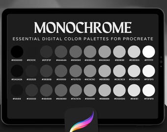 Monochrome Palette: 30 Black, White, Grey Shades for Procreate
