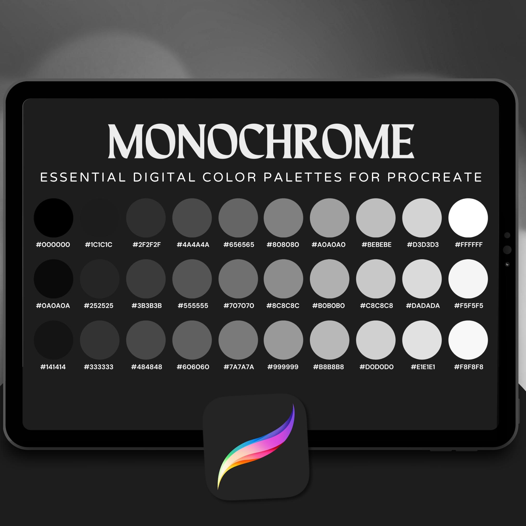 Monochrome Farbpalette für Procreate – 30 zeitlose Schwarz‑, Weiß‑ und Grautöne für Digital Art - Image 1