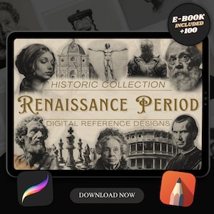 100 Renaissance Period Procreate Brush Stamps | Tattoo Designs | Digital Art | Procreate Brushes | Tattoo Flash Sheets | Historical Art