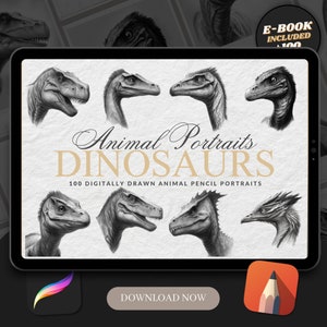 Dinosaur Tattoo Designs: 100 Procreate Brush Stamps (Digital Download)