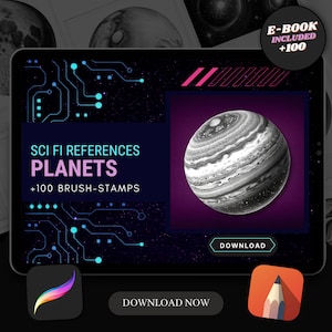 100 Planet Procreate Brush Stamps | Tattoo Designs | Digital Art | Procreate Brushes | Tattoo Flash Sheets | Sci-Fi Art
