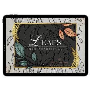 Neo Traditional Procreate Brush Set | Leaf Tattoo Stamp Brushes | Digital art Tattoo Stencil  | Leaves Procreate Brush for Tattoo Reference