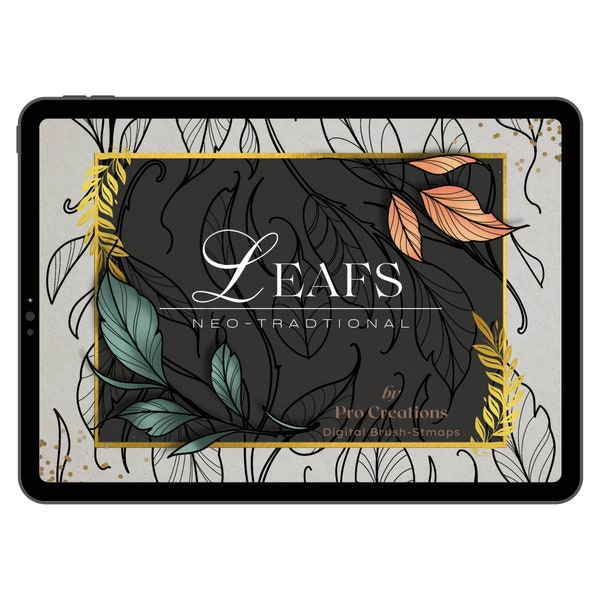 Neo Traditional Procreate Brush Set | Leaf Tattoo Stamp Brushes | Digital art Tattoo Stencil  | Leaves Procreate Brush for Tattoo Reference