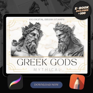 50 Greek Gods Procreate Brush Stamps | Tattoo Designs | Digital Art | Procreate Brushes | Tattoo Flash Sheets | Mythical Art