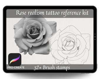 Rose Tattoo Stamp Brush Set: Procreate Stencils (Digital Download)