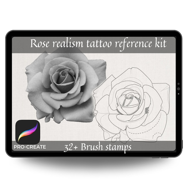 Rose Procreate Pinsel Set | Einzigartige Tattoo Stempel Pinsel | Digitale Kunst Tattoo Schablone | Procreate Pinsel für Tattoo Referenz