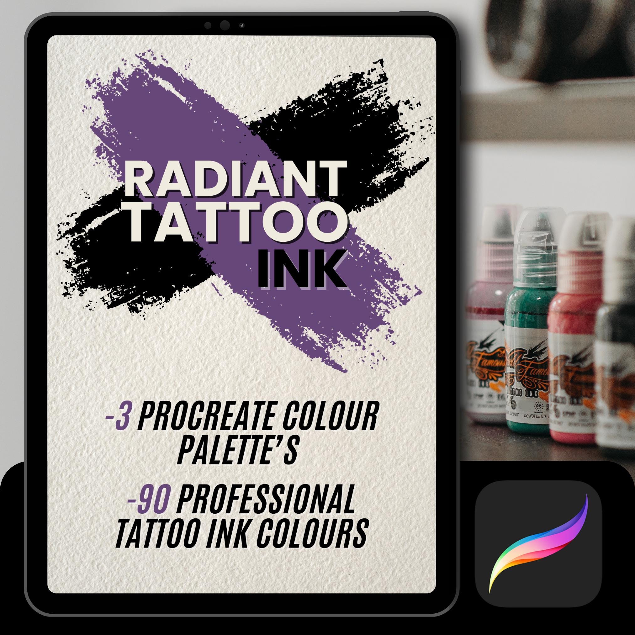 Paleta de colores para Procreate Radiant Tattoo Ink – 90 tonos fieles a la tinta en 3 sets curados para artistas de tatuaje digital