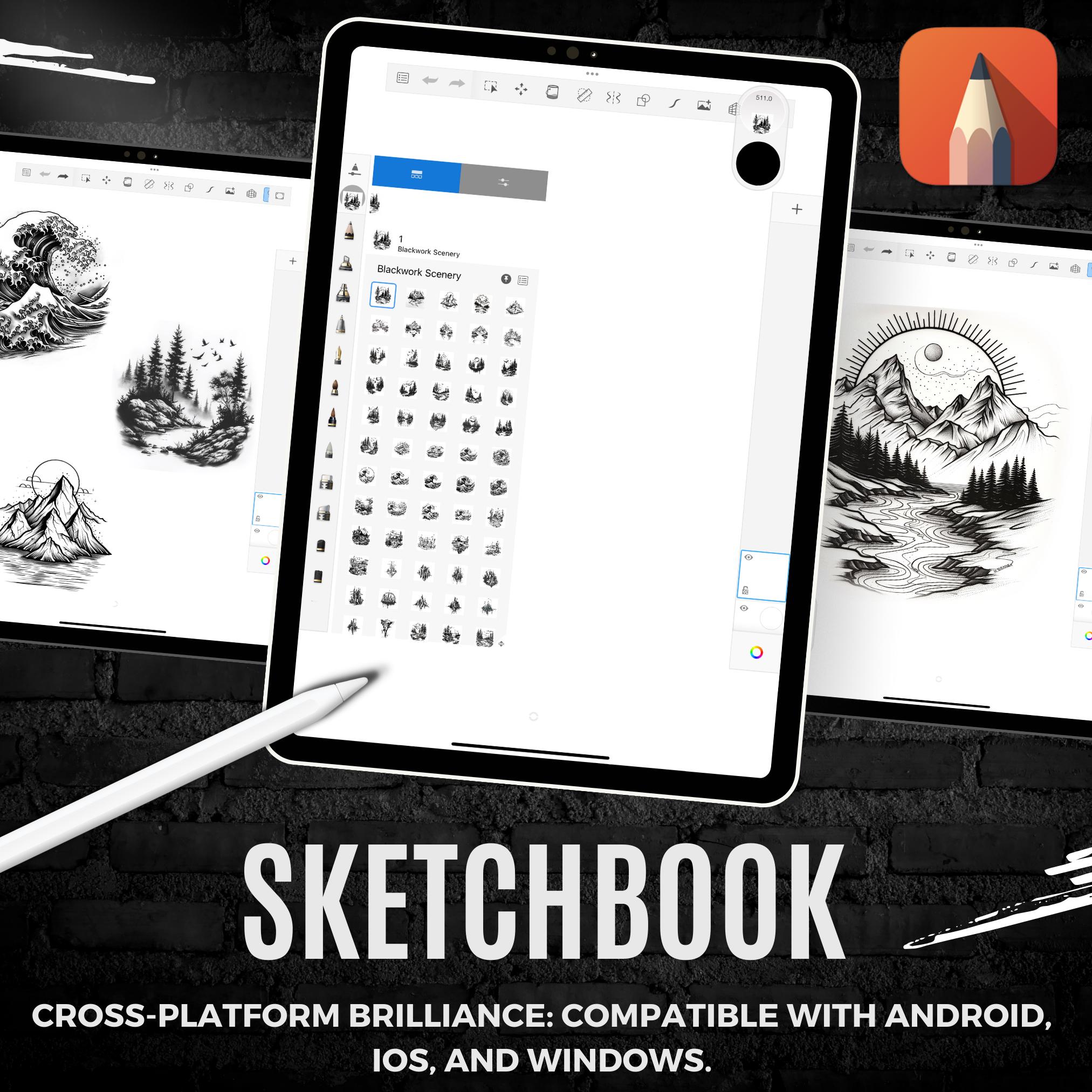 Blackwork Landscape Tattoo Flash Stamps: Procreate Brushes (digital ...