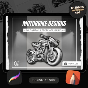 50 Motorbike Procreate Brush Stamps | Tattoo Designs | Digital Art | Procreate Brushes | Tattoo Flash Sheets | Motorcycle Art