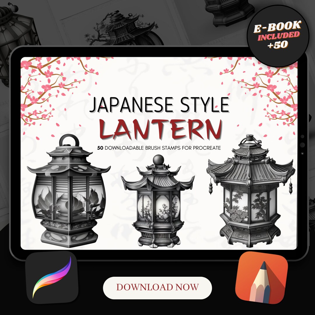 50 Japanese Lanterns Procreate Brush Stamps | Tattoo Designs | Digital ...