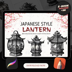 Japanese Lantern Procreate Brush Stamps: Tattoo Designs (Digital Download)