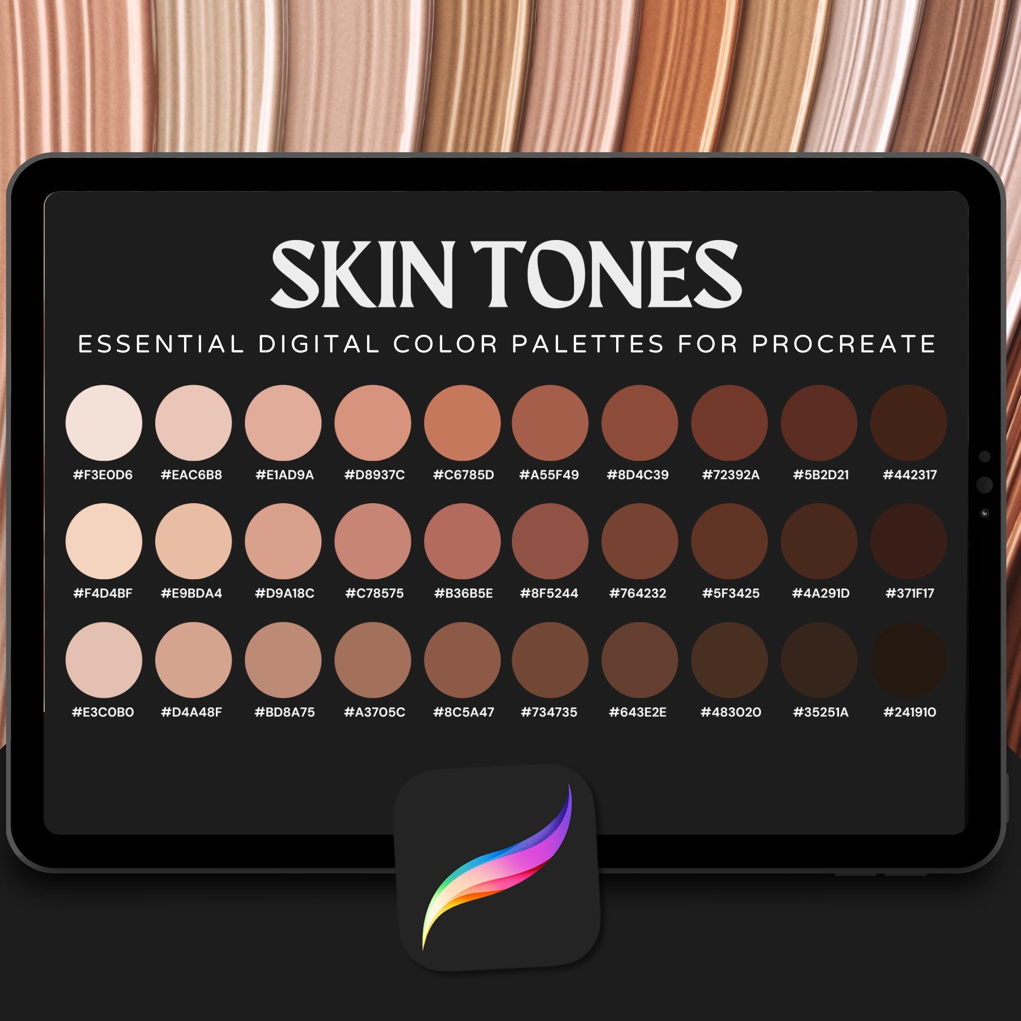 Skin Tones Procreate Color Palette – 30 Realistic Shades for Portraits, Characters & Tattoo Design
