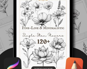 Fineline Floral Tattoo Stencil: Procreate Brush Stamp Pack (Digital Download)