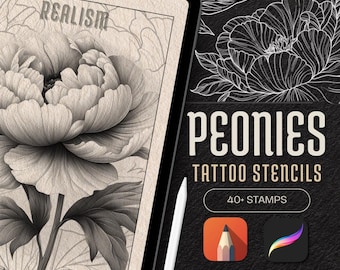 Peony Tattoo Stencils: Procreate Brush Set & Reference Designs (PDF E-Book)