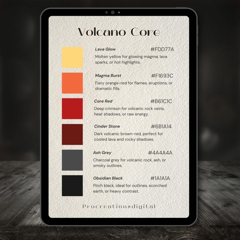 Volcano Fire Color Code Volcano Core Procreate Color Palette – 30 Molten Lava Tones for Tattoo ...