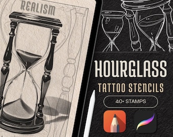 Hourglass Tattoo Stencils: Procreate Brush Set & Reference Designs (PDF E-Book)