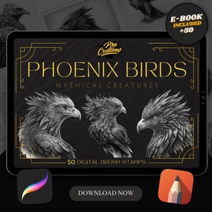 50 Phoenix Procreate Brush Stamps: Tattoo Designs (Digital Download)