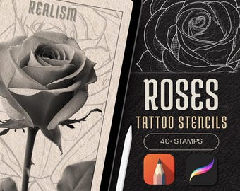 Rose Tattoo Stencil Brush Set: Procreate Reference Designs (PDF E-Book)