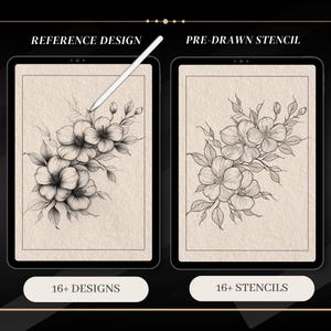 Blackwork Botanical Tattoo Stencils | Procreate Brushes & Stamps | Digital Tattoo Flash Stencil Pack for Artists image 8
