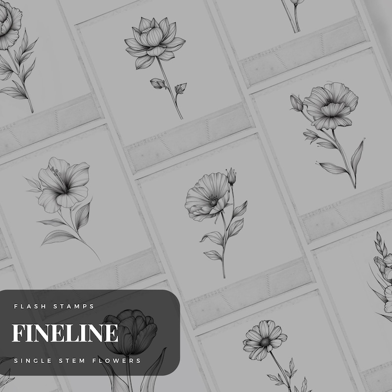 Fineline Floral Tattoo Stencil: Procreate Brush Stamp Pack (digital ...