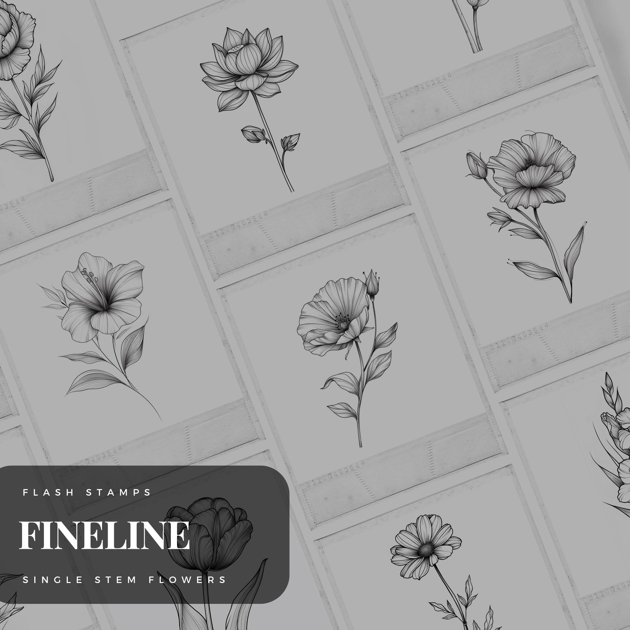 Fineline Floral Tattoo Stencil: Procreate Brush Stamp Pack (digital ...
