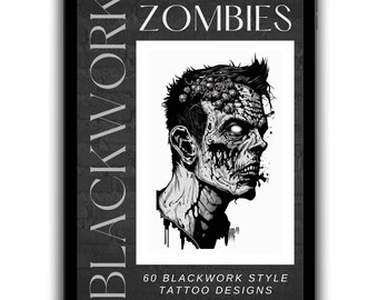 Blackwork Tattoo Designs 'Zombies' | tattoo flash sheet | PDF downloadable tattoo designs | best selling art Dark horror tattoo design