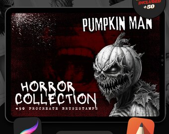 50 tampons de tatouage Pumpkin Man Horror Tattoo Procreate (Téléchargement numérique)