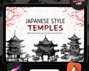 50 Japanese Temple Procreate Brush Stamps: Tattoo Designs (Digital Download)