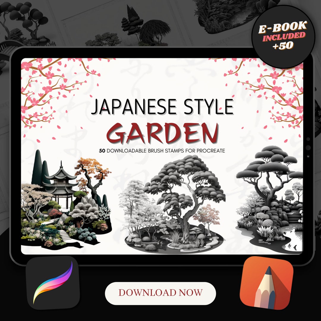 50 Japanese Garden Procreate Brush Stamps | Tattoo Designs | Digital ...
