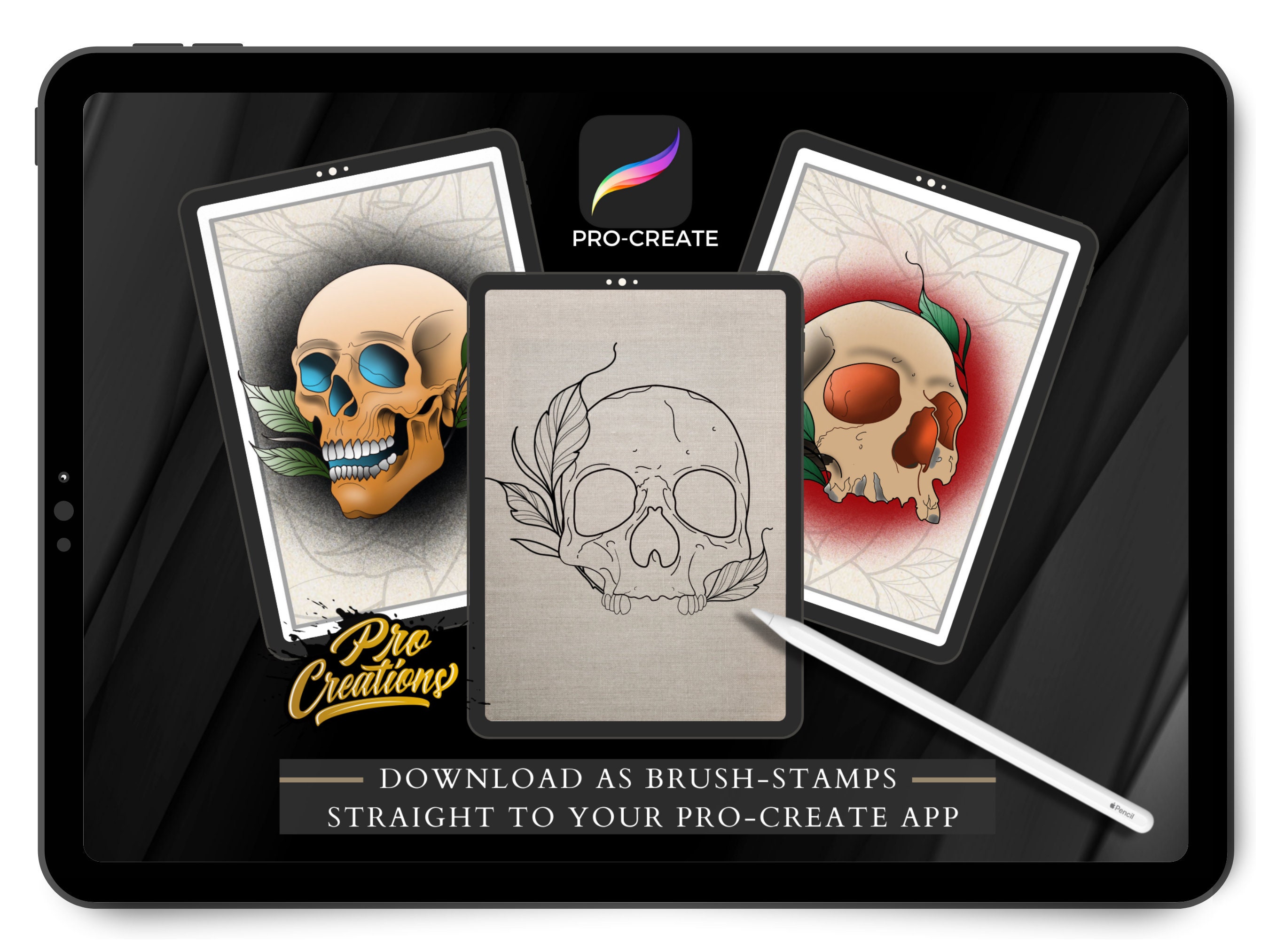 Neo Traditional Skulls Procreate Brush Set: Tattoo Stamps (digital ...