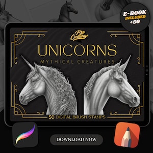 50 Unicorn Procreate Brush Stamps | Tattoo Designs | Digital Art | Procreate Brushes | Tattoo Flash Sheets | Mythical Art