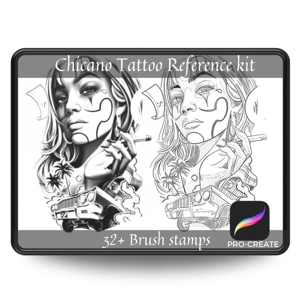 Chicano Procreate Pinsel Set | Einzigartige Tattoo Stempel Pinsel | Digitale Kunst Tattoo Schablone | Procreate Pinsel für Tattoo Referenz