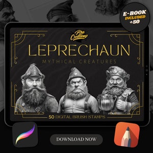 Leprechaun Tattoo Designs: 50 Procreate Brush Stamps (Digital Download)