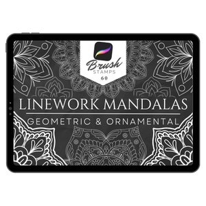 60 Line work Mandala | Procreate Brush Set | Tattoo Stamp Brushes | Digital art for Tattoo Stencil  | Procreate Brushes for Tattoo Reference