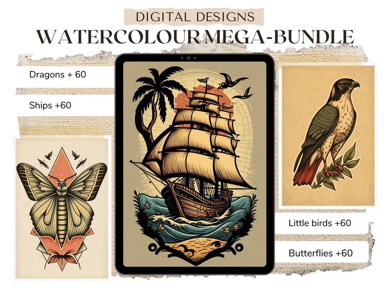 Traditional Tattoo Designs 'MEGA BUNDLE' Tattoo Flash Sheet Pdf